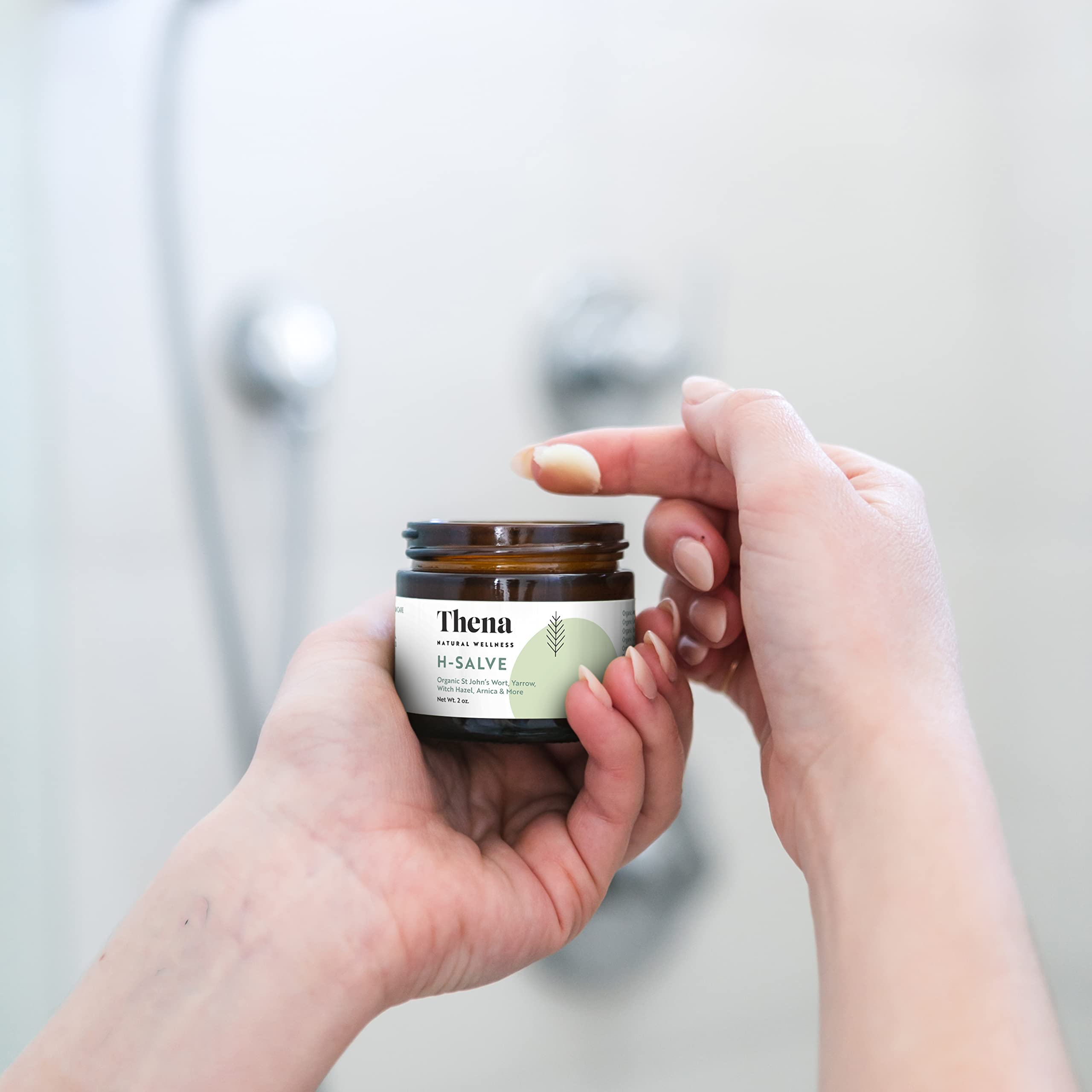 THENA Intense hemorrhoid cream in use with massage-friendly texture and fast soothing notes
