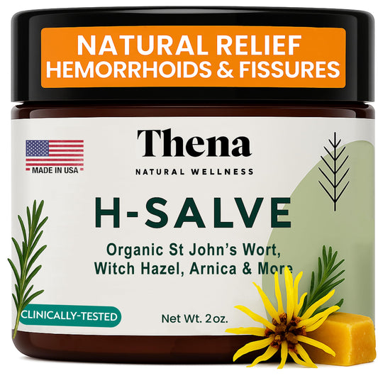 THENA Natural Wellness intense hemorrhoid cream jar showing smooth texture for soothing relief and skin comfort