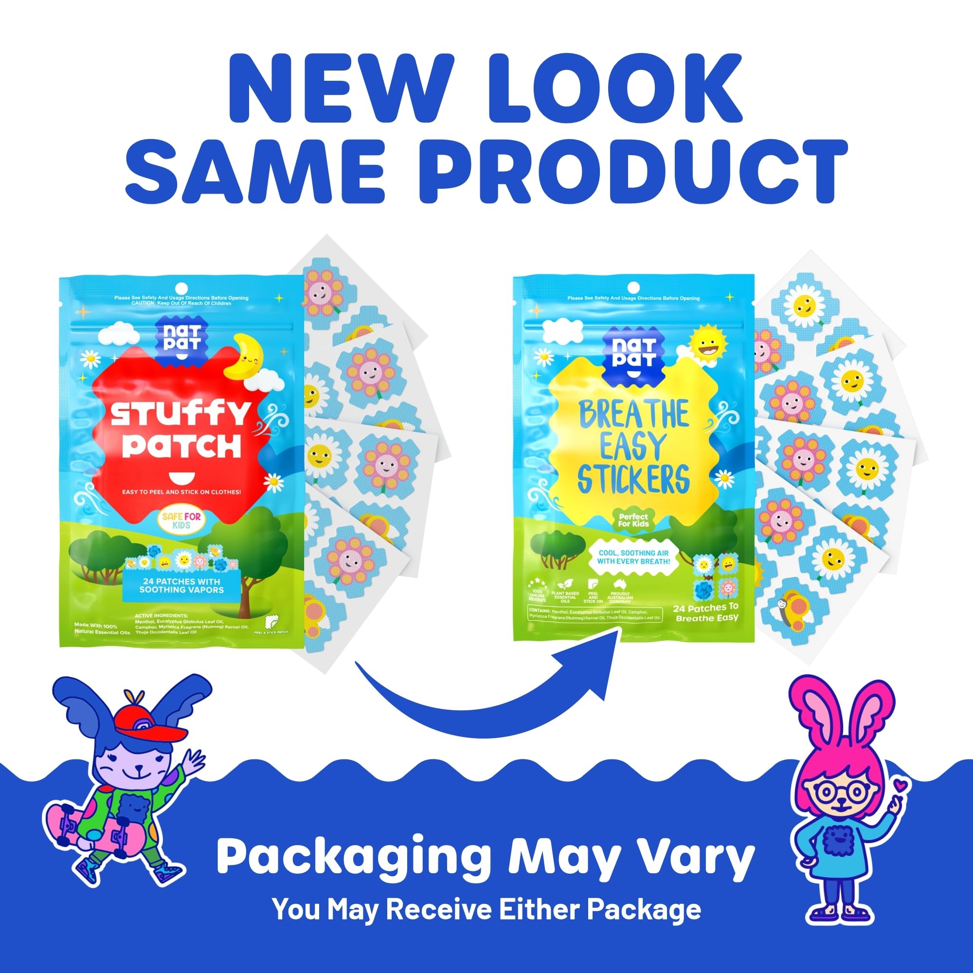 Usage-ready visuals: easy sticker application and on-the-go relief routine.