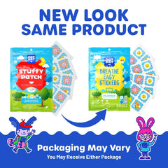 Usage-ready visuals: easy sticker application and on-the-go relief routine.