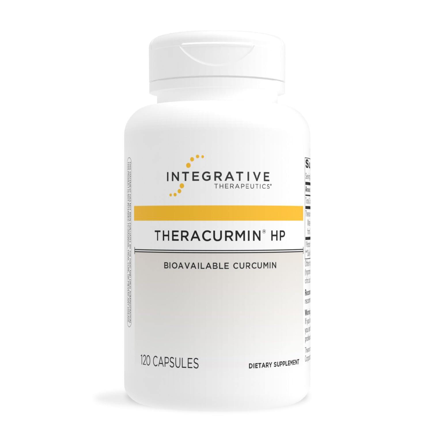 Front view of Theracurmin HP turmeric capsules bottle