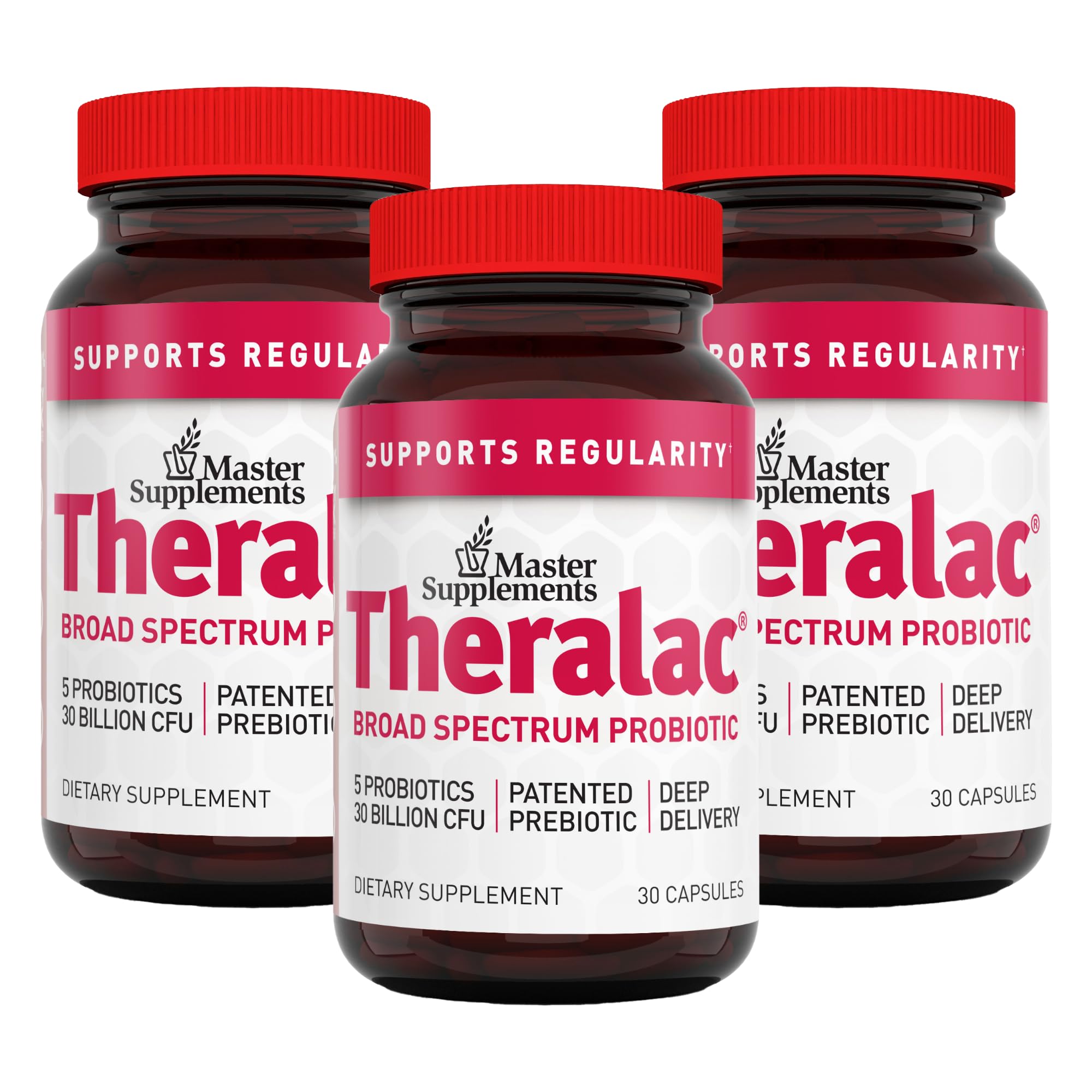 Theralac three-pack bottles for convenient daily probiotic routine