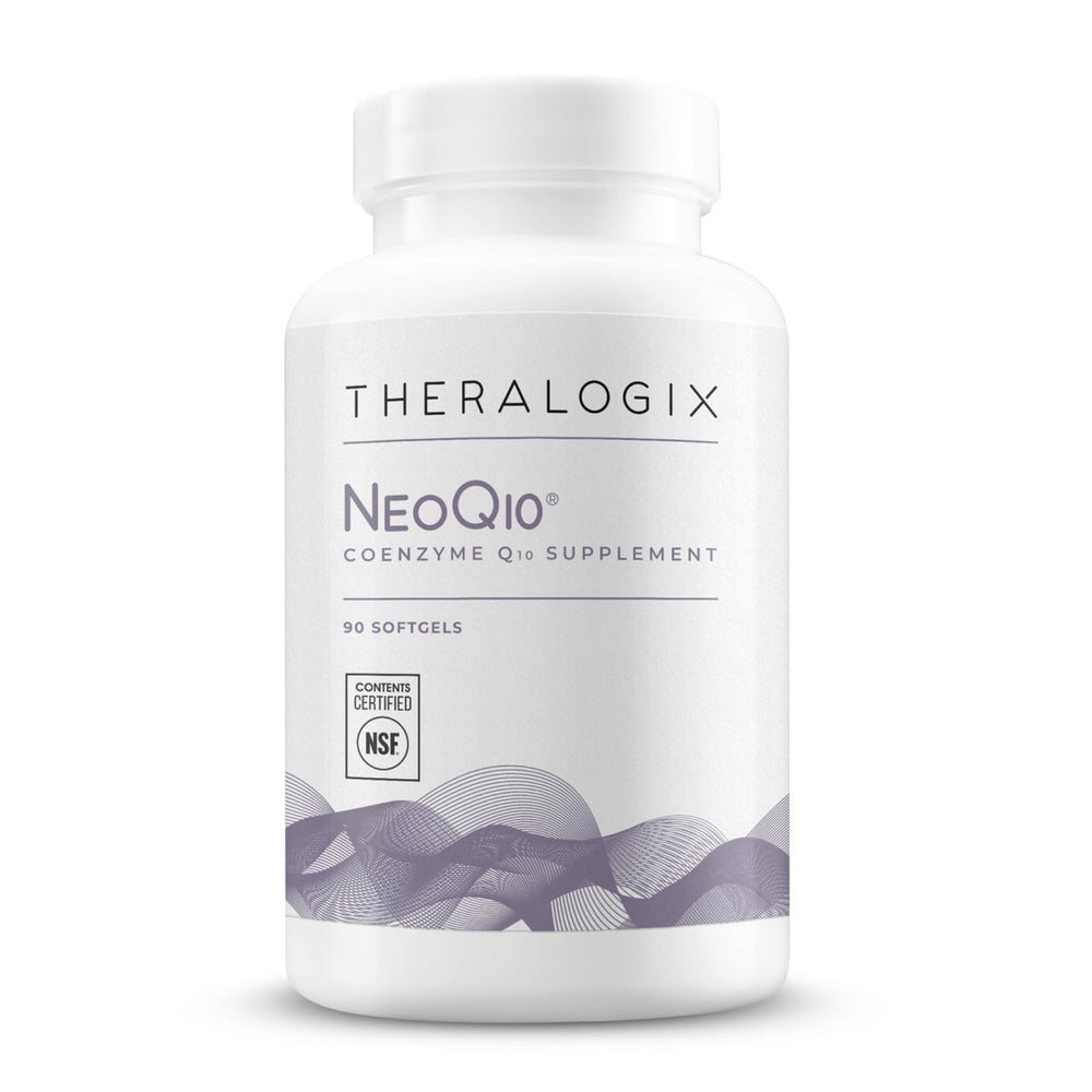 Theralogix NeoQ10 bottle front highlighting enhanced-absorption CoQ10 for daily use