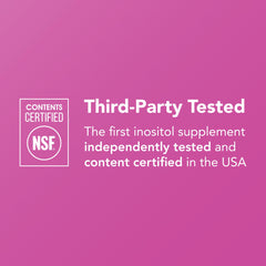 Label showing dosage: 4000 mg myo-inositol and 100 mg D-chiro inositol per day