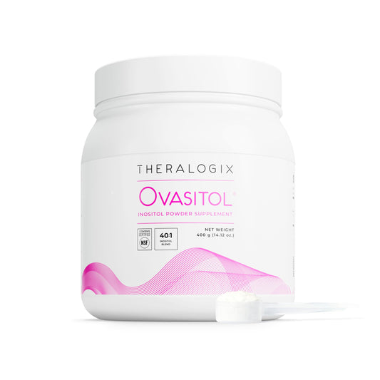 Front view of Theralogix Ovasitol Inositol Powder 400 g canister