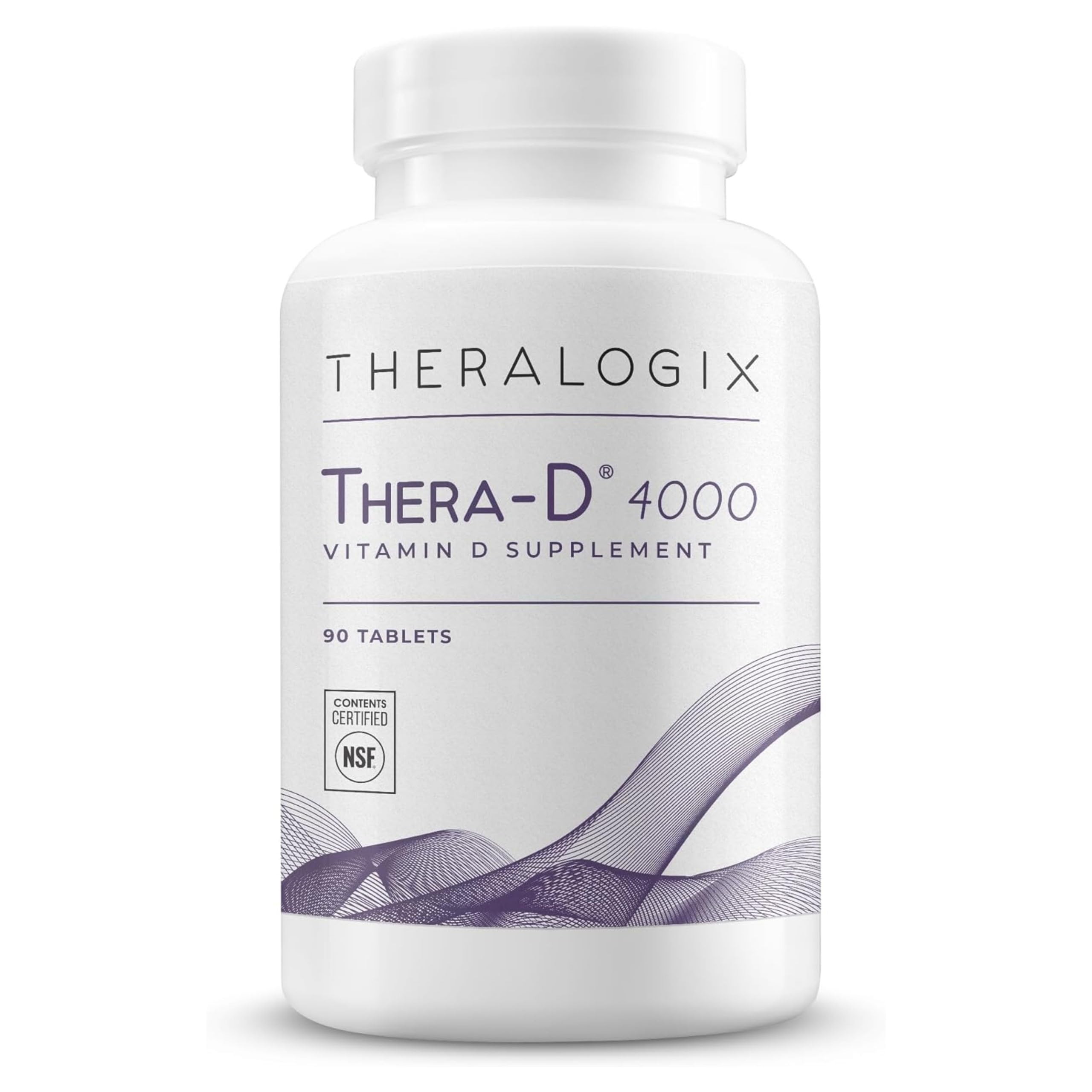 Front view of Thera-D 4000 Vitamin D3 bottle with 90 tablets