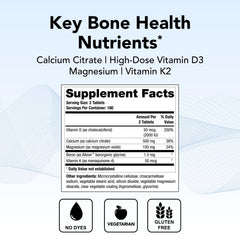 Bone health nutrients including vitamin D3, vitamin K2, magnesium, and boron