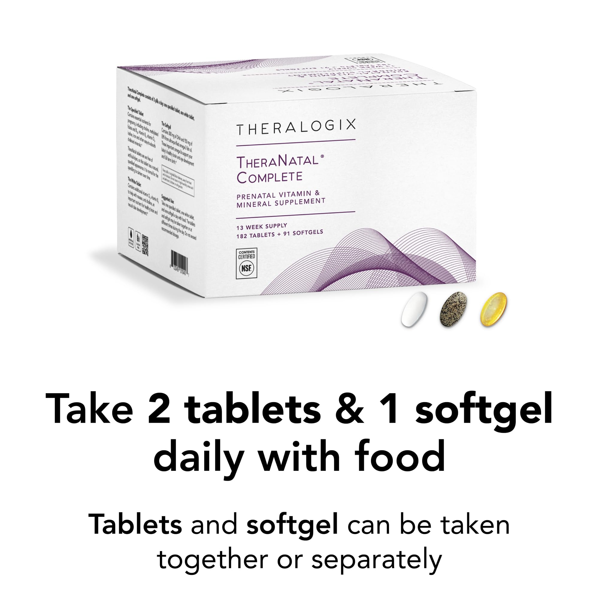 Package overview showing 182 tablets and 91 softgels