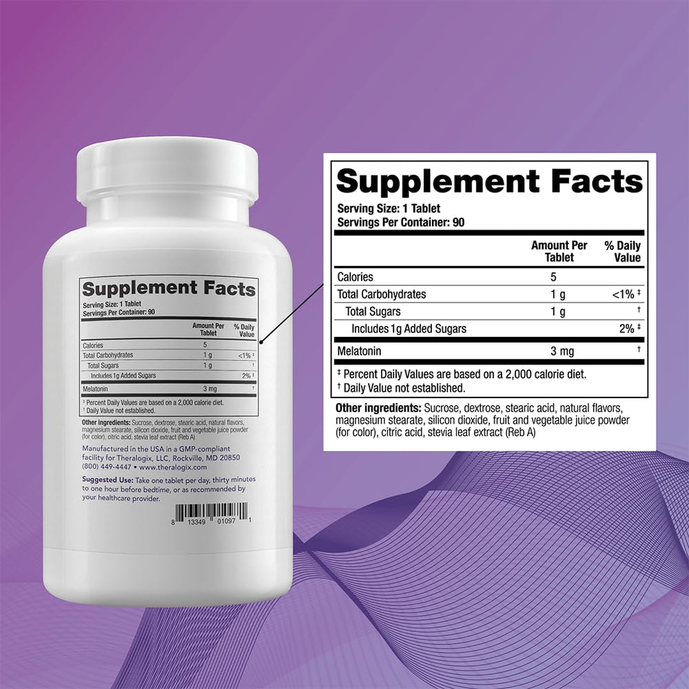 Berry-flavored Theratonin melatonin chewable tablet close-up