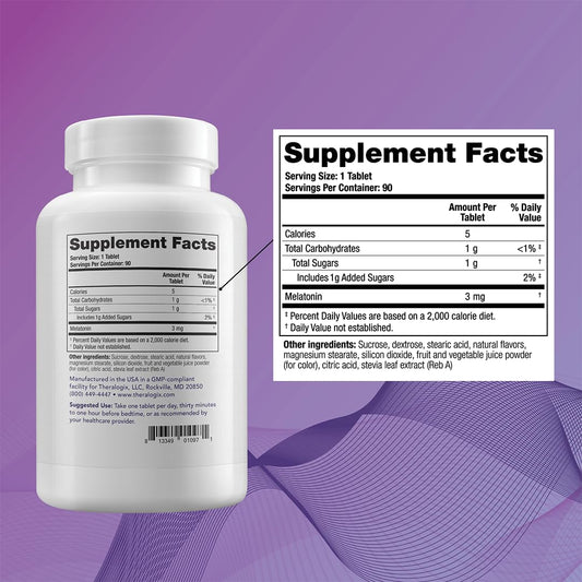 Berry-flavored Theratonin melatonin chewable tablet close-up