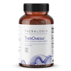 Theralogix TherOmega bottle showing sustainable packaging for daily omega-3 support