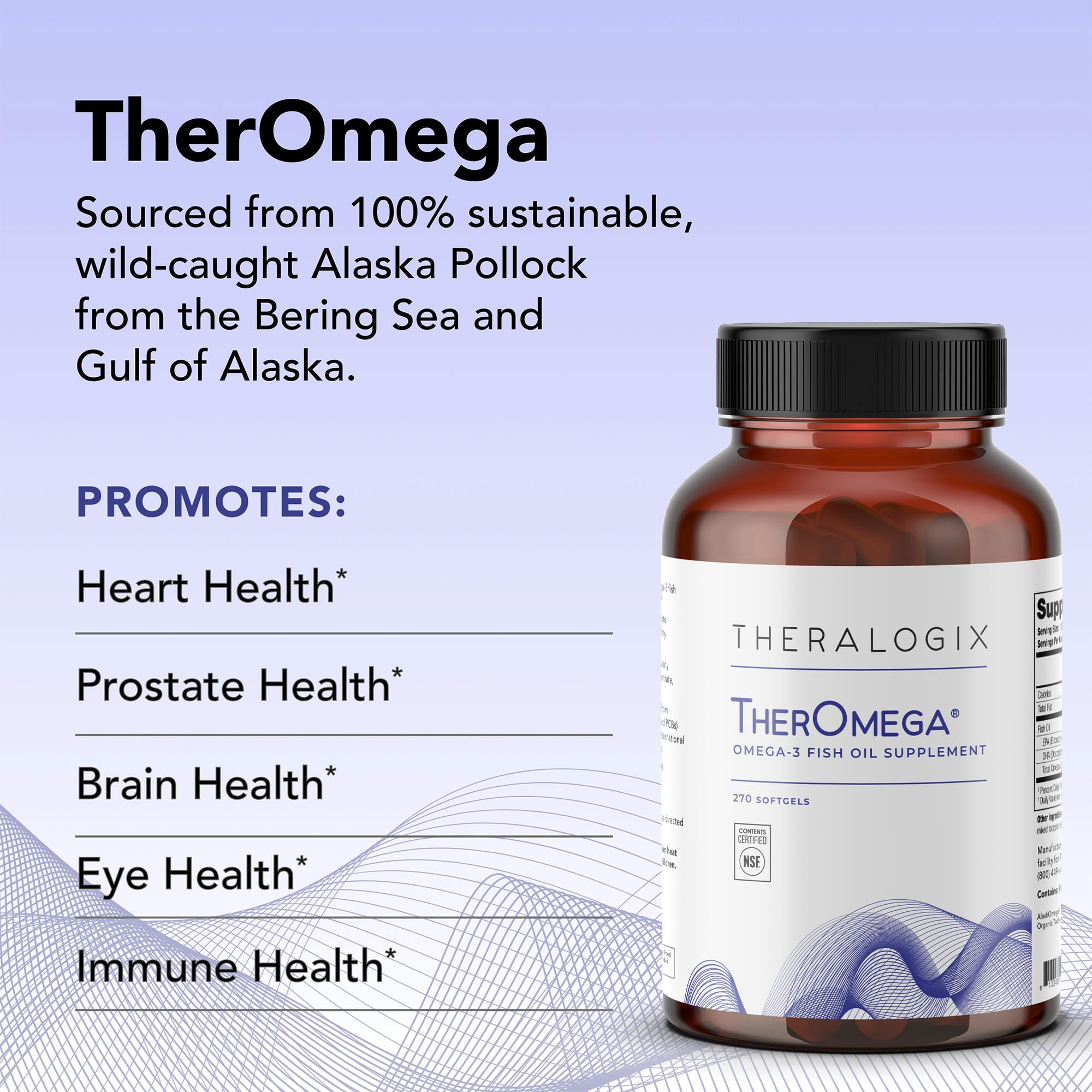 Close-up of TherOmega softgels highlighting DHA and EPA for daily wellness