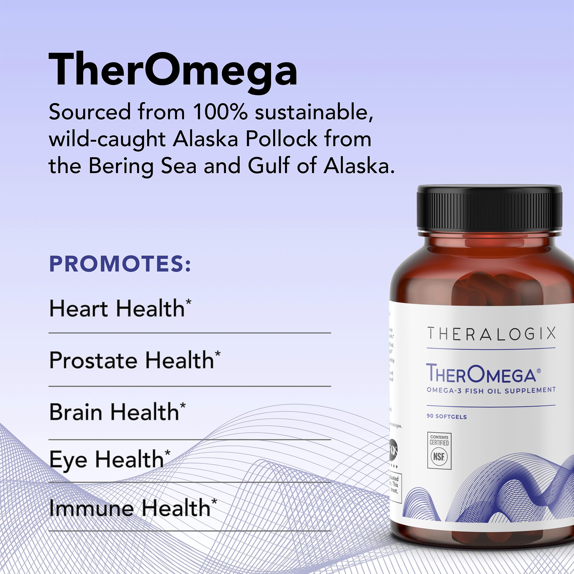 TherOmega softgel close-up highlights 700 mg DHA & EPA per capsule for omega-3 intake.