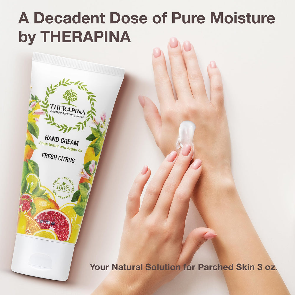 THERAPINA Hand Cream bottle with Fresh Citrus scent for uplifting daily rituals.