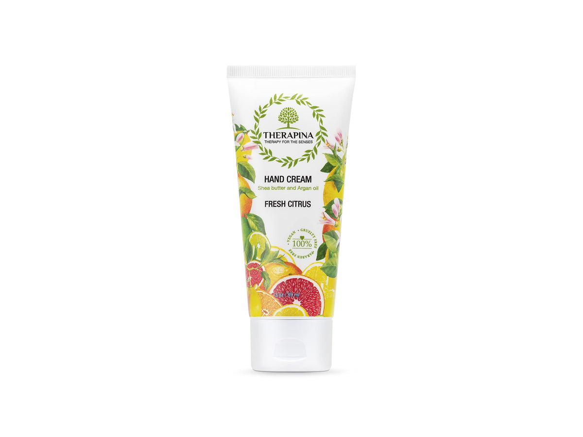 THERAPINA Aromatherapy Hand Cream tube delivering deep hydration for dry hands.