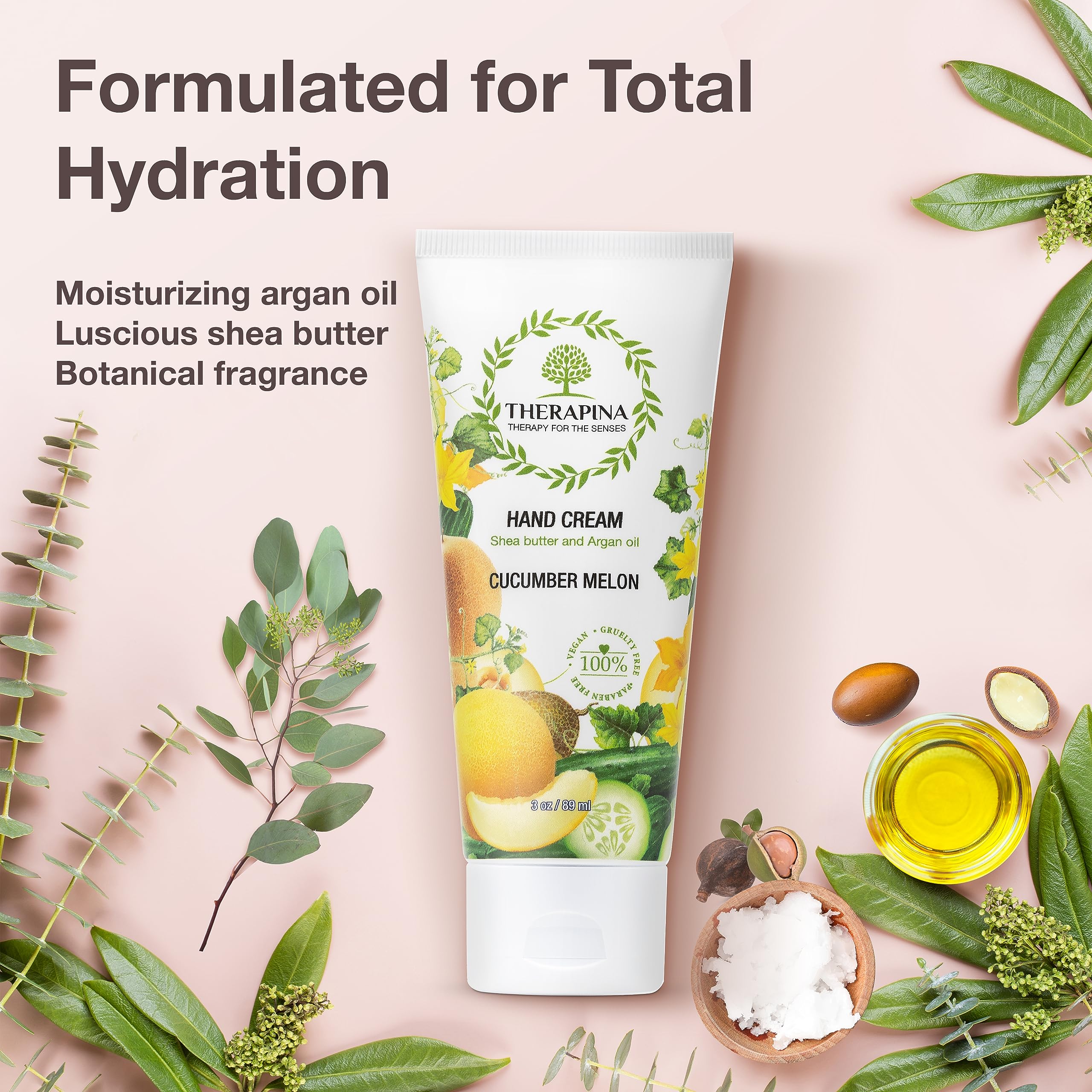 THERAPINA hand cream with shea butter and argan oil nourishes dry hands.