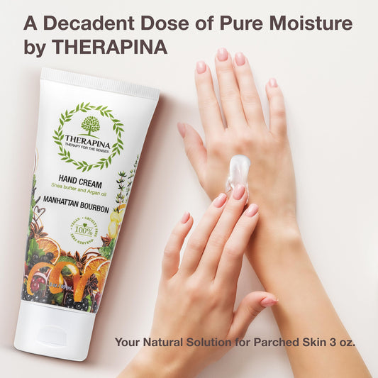 Therapina hand cream texture close-up with velvety non-greasy finish