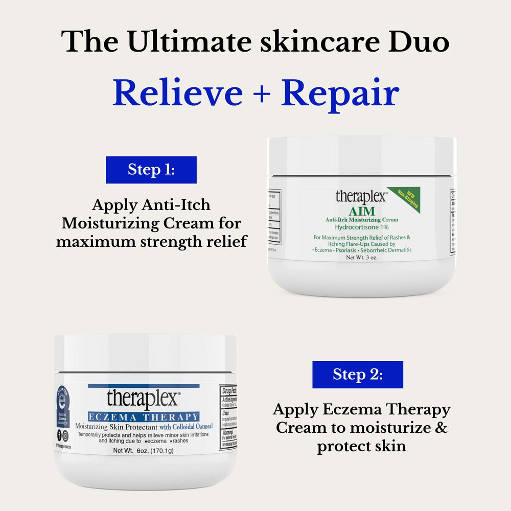 Theraplex AIM label closeup shows hydrocortisone ingredient and barrier support