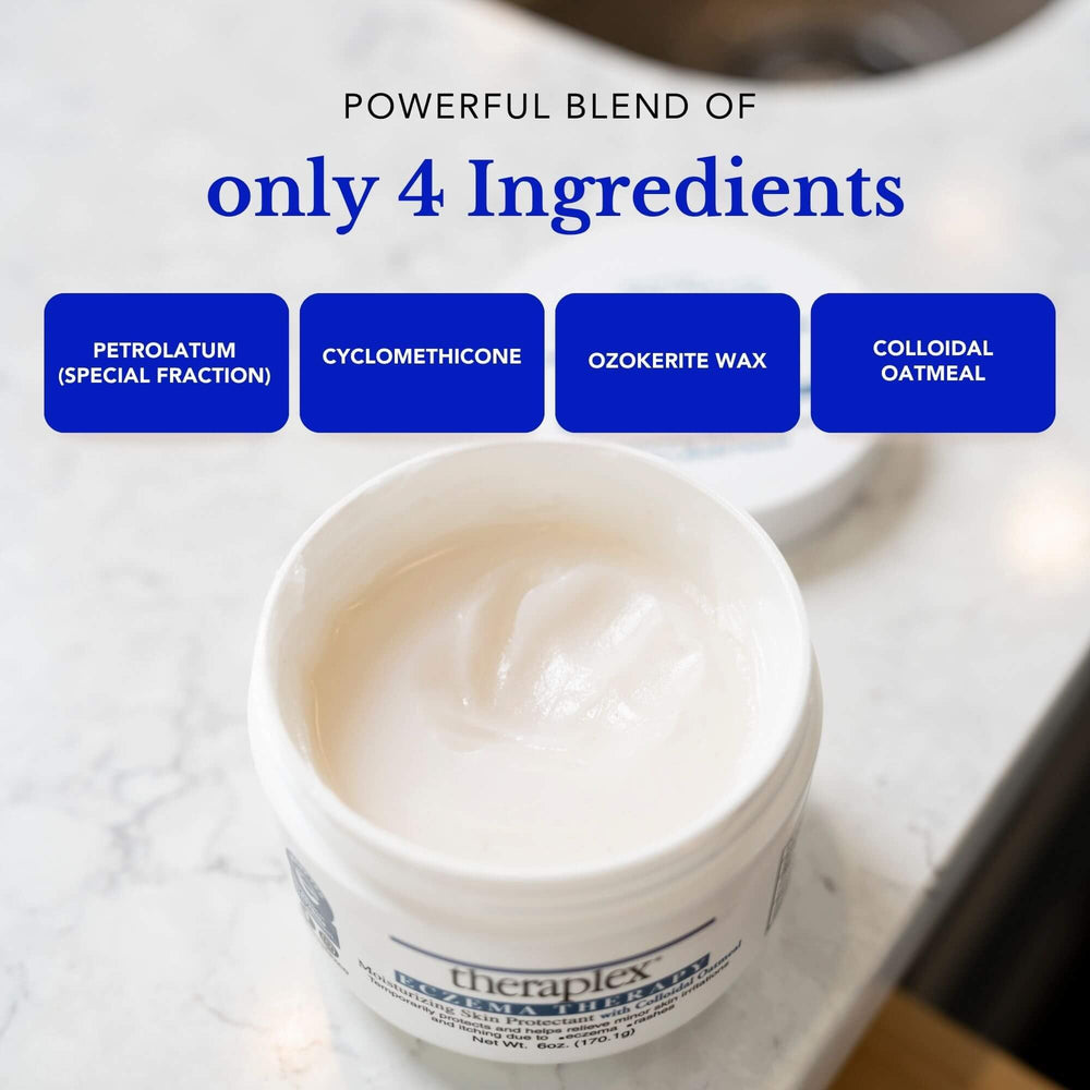 Theraplex Eczema Therapy skin-care finish showing hydrated, non-sticky feel.