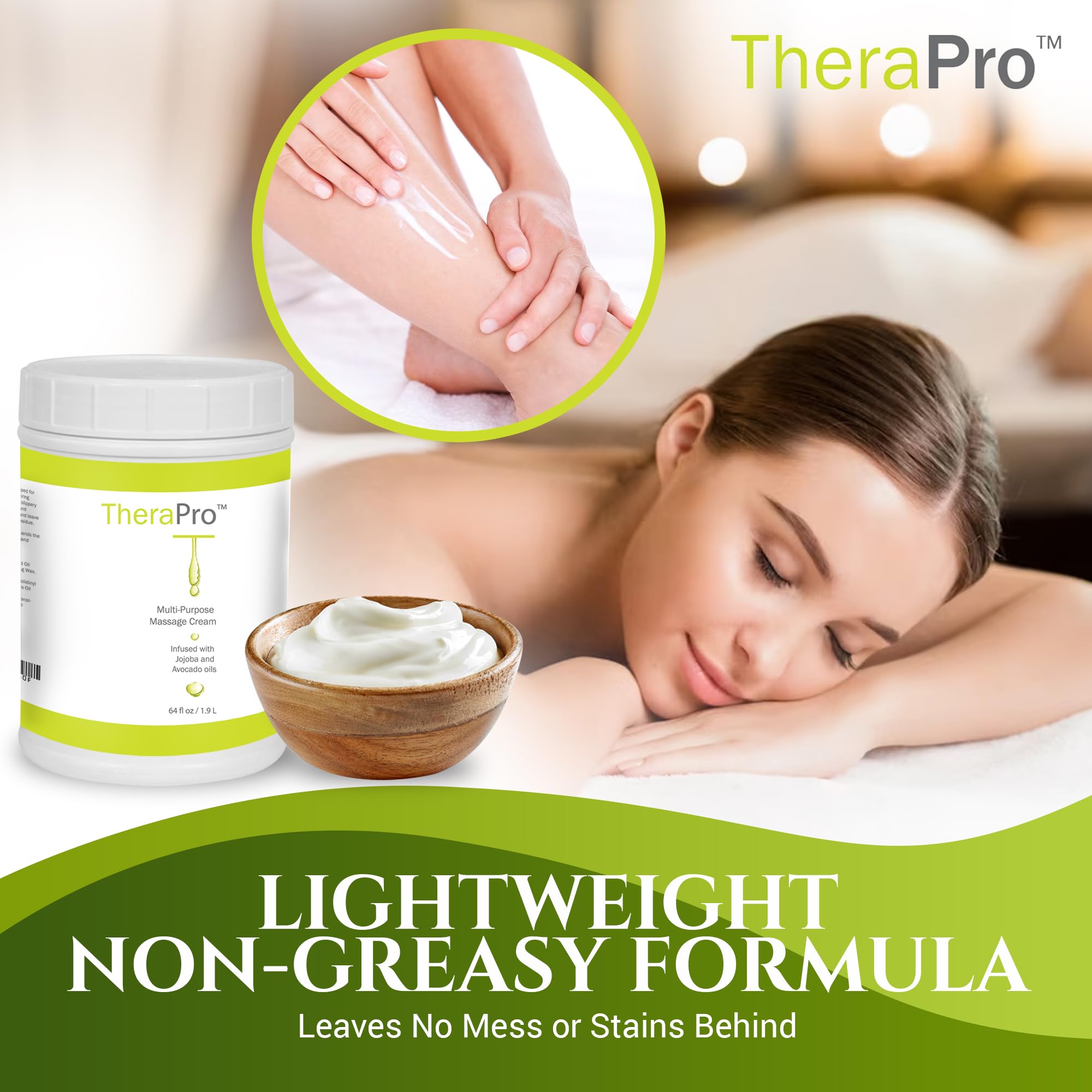 Unscented, gluten-free, water-dispersible massage cream label
