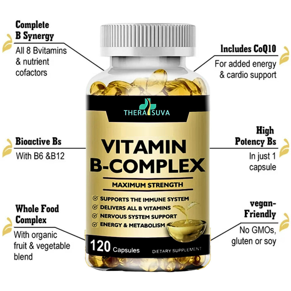 Ingredient information chart for TheraSuva B-Complex, CoQ10, and Vitamin C