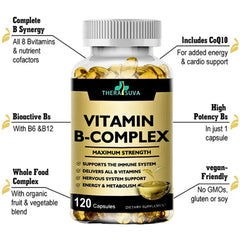 Ingredient information chart for TheraSuva B-Complex, CoQ10, and Vitamin C