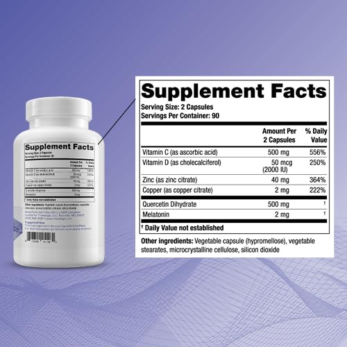 Close-up of Theravir Immune Support label highlighting vitamin C and D3