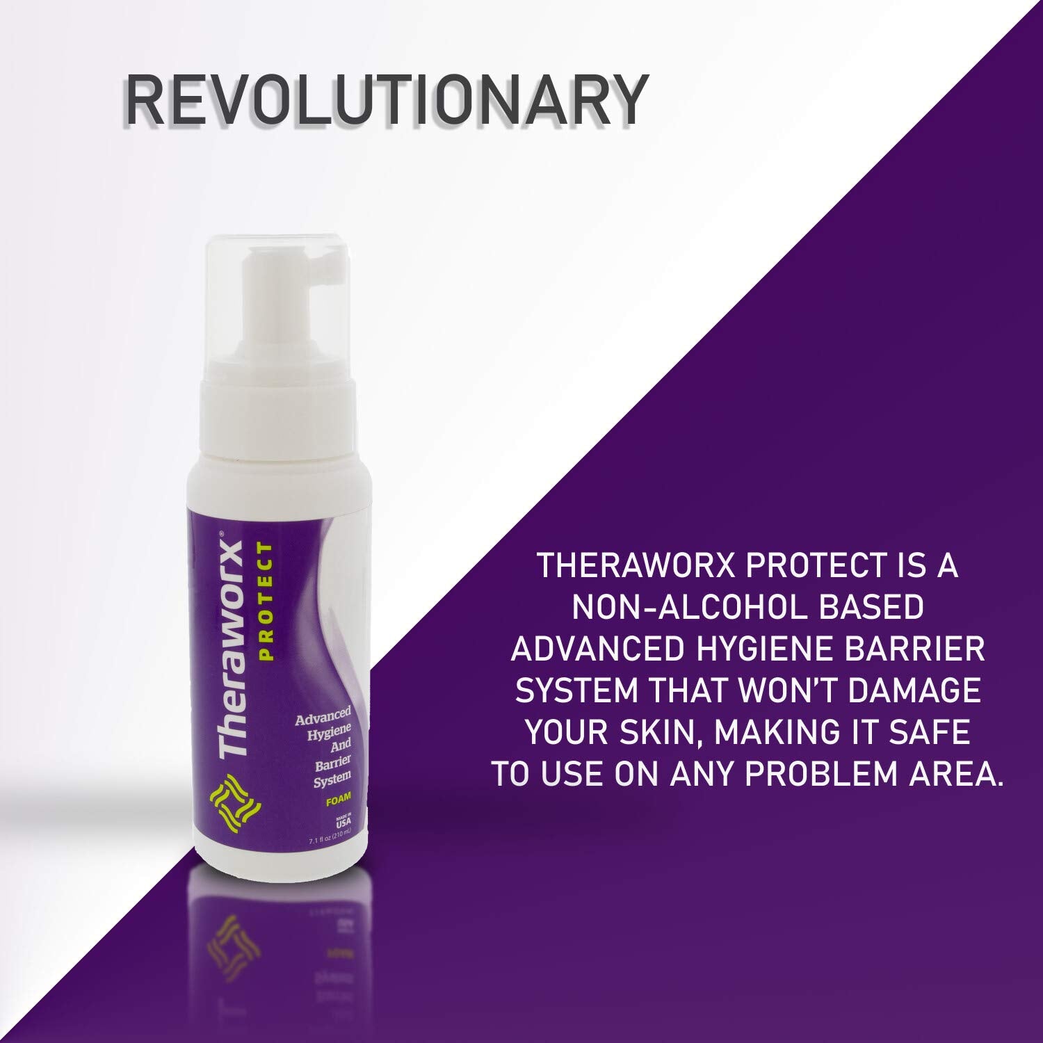 THERAWORX PROTECT foam texture closeup highlights gentle, skin-friendly formula