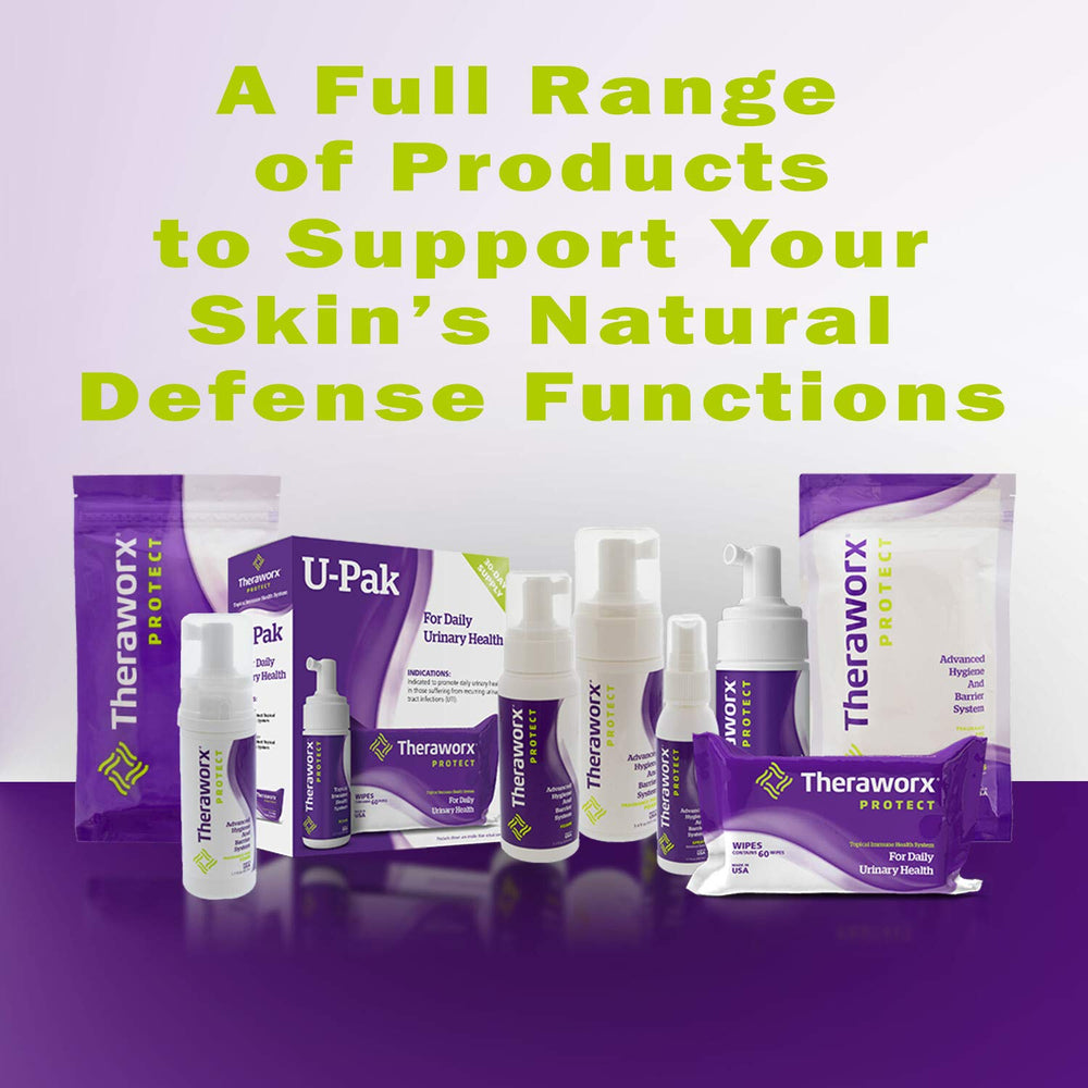 THERAWORX PROTECT kitchen-counter bottle supports family-use hygiene routines