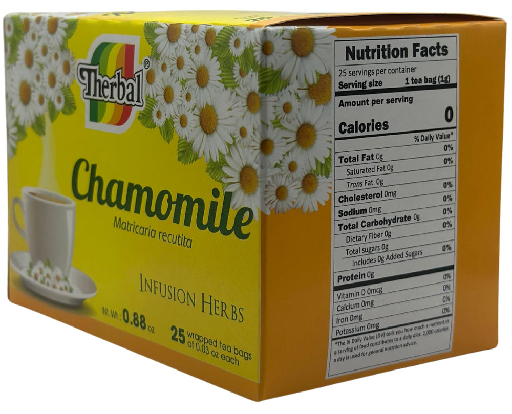 Therbal Chamomile Tea packaging close-up