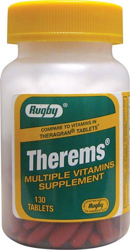 Close-up of Therems Multivitamin bottle label highlighting vitamin D3 400 IU