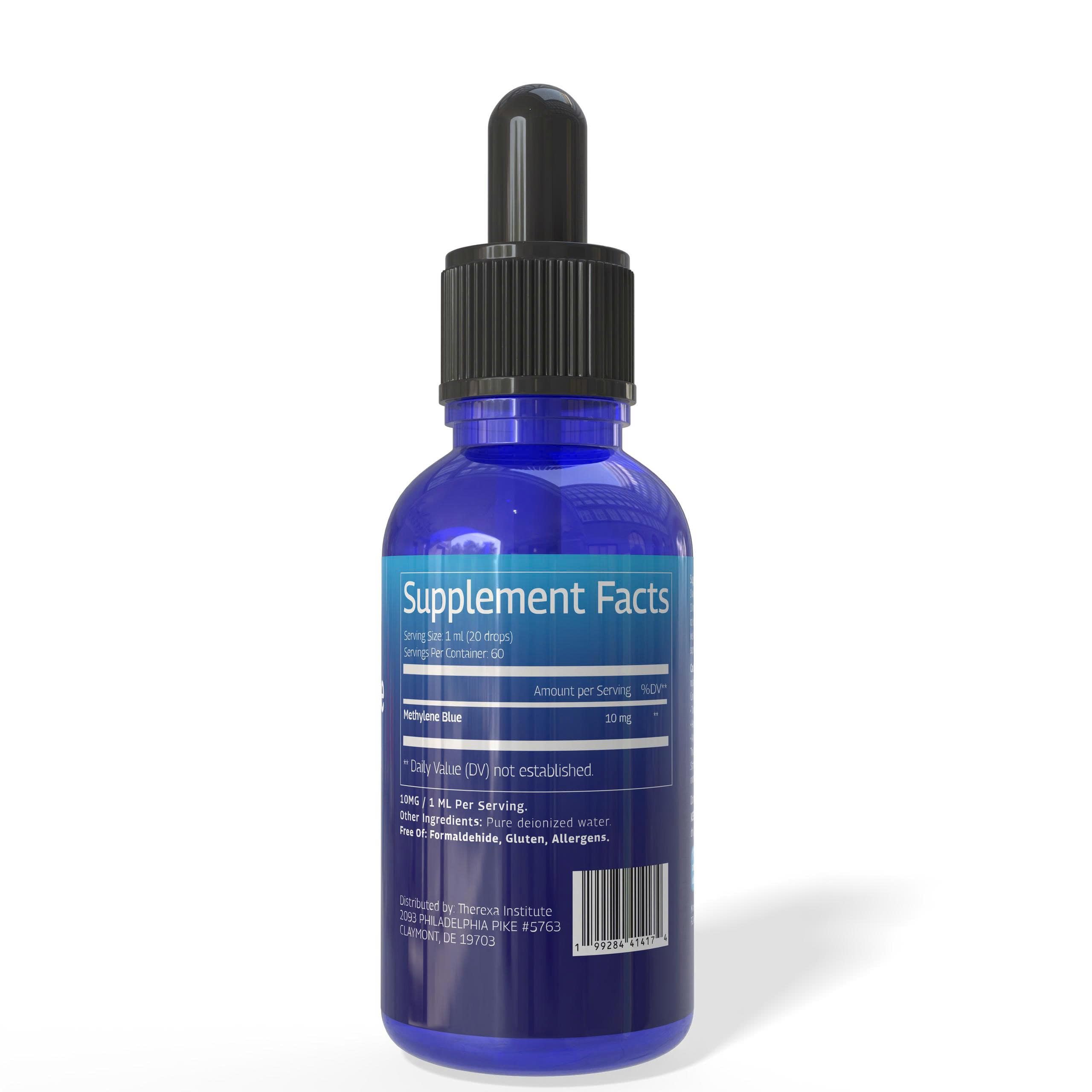 2 fl oz bottle with label and cap for THEREXA methylene blue