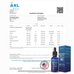 Close-up of bottle label showing USP grade methylene blue