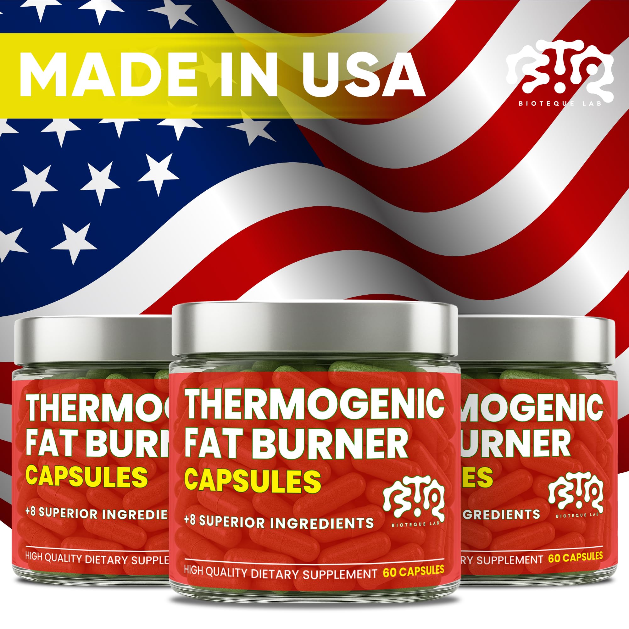 Sealed bottle on white background for Thermogenic Fat Burner Capsules