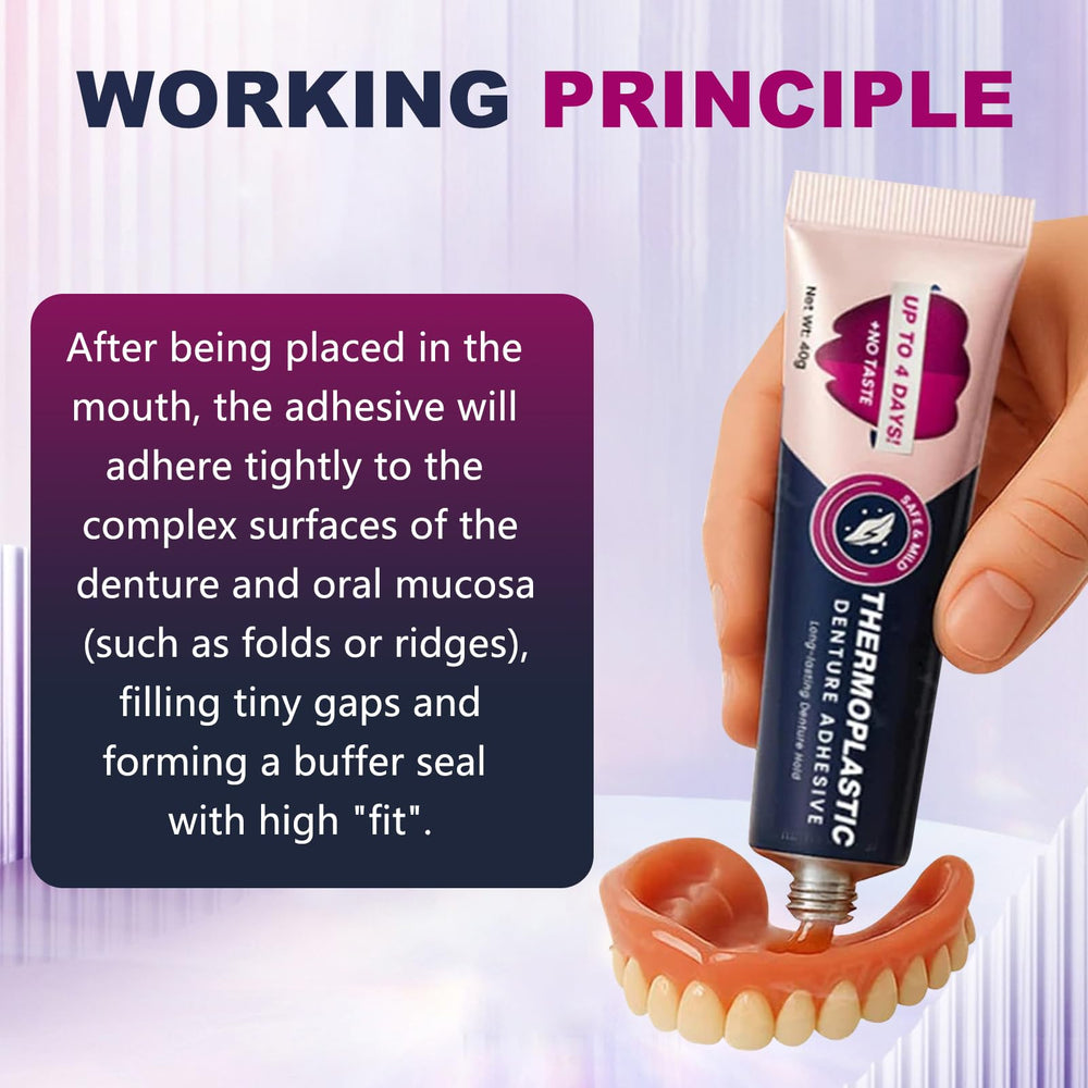 Blocks food debris between denture and gums