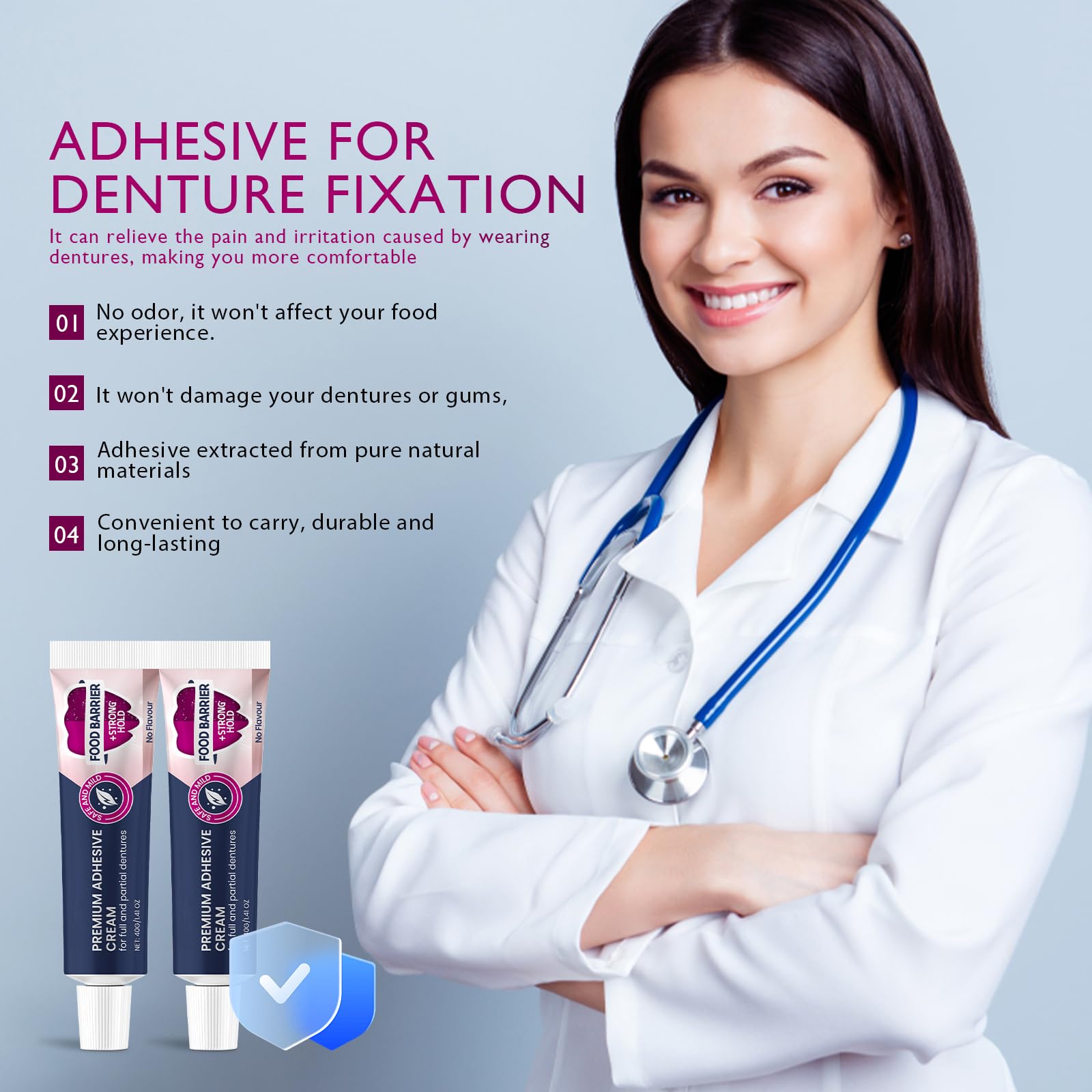 Close-up of adhesive applied to denture for cushion grip