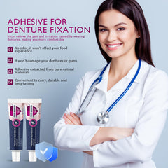 Close-up of adhesive applied to denture for cushion grip