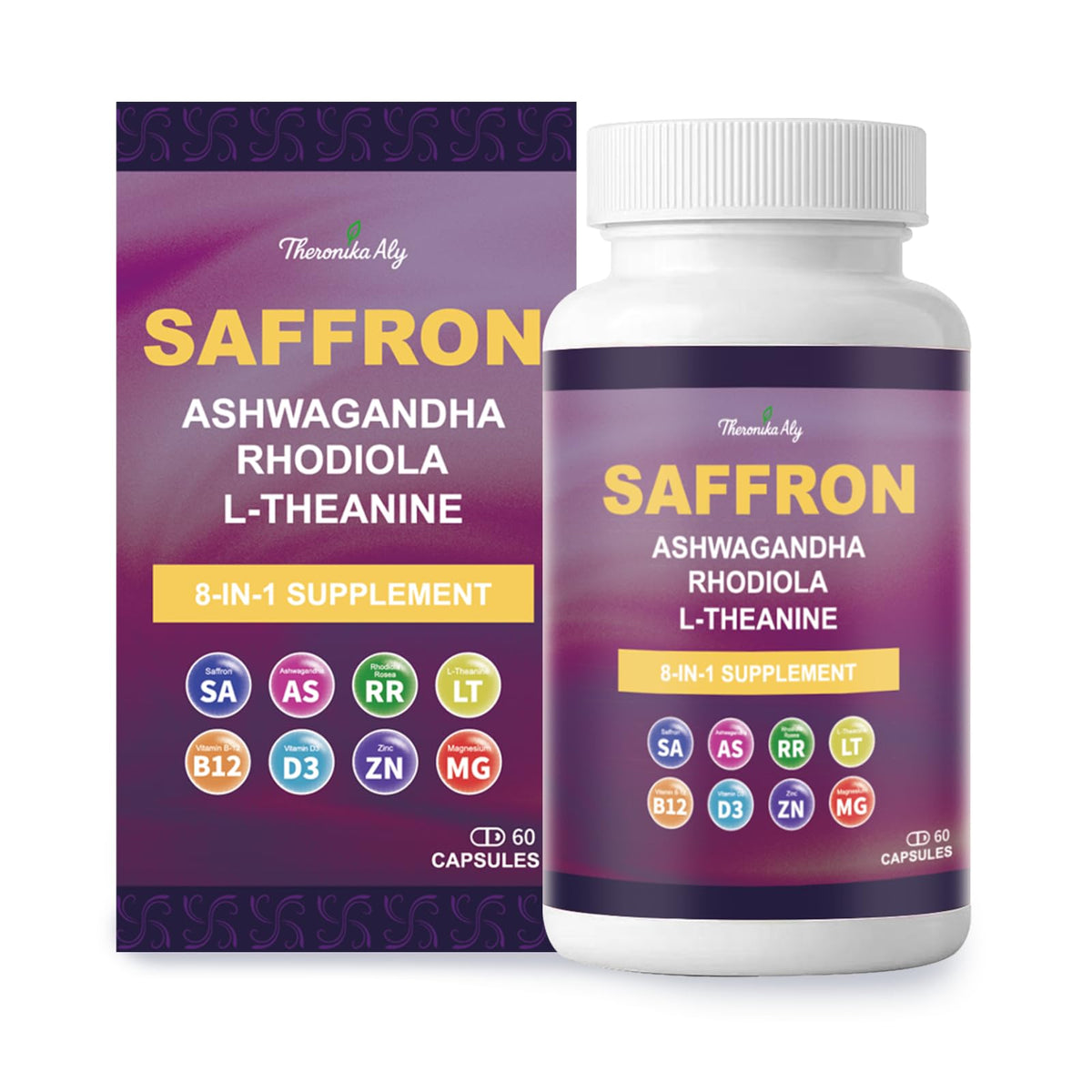 Theronika Aly Saffron bottle with 60 vegan capsules