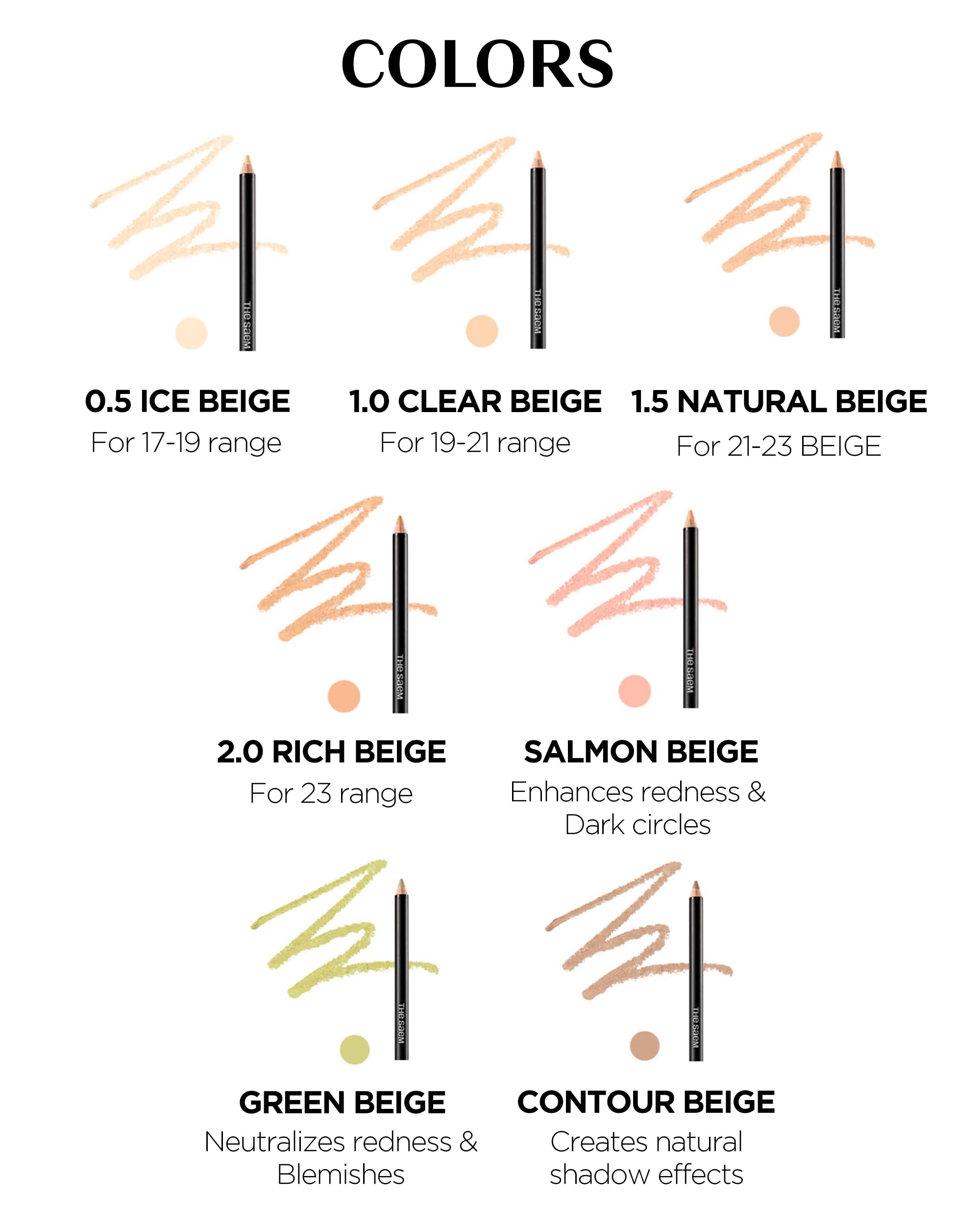 THESAEM Cover Perfection Salmon Beige under-eye shade blends to neutralize bluish tones.