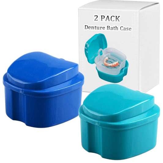 THINKPRICE Denture Bath Box Cup in navy blue exterior with clear lid