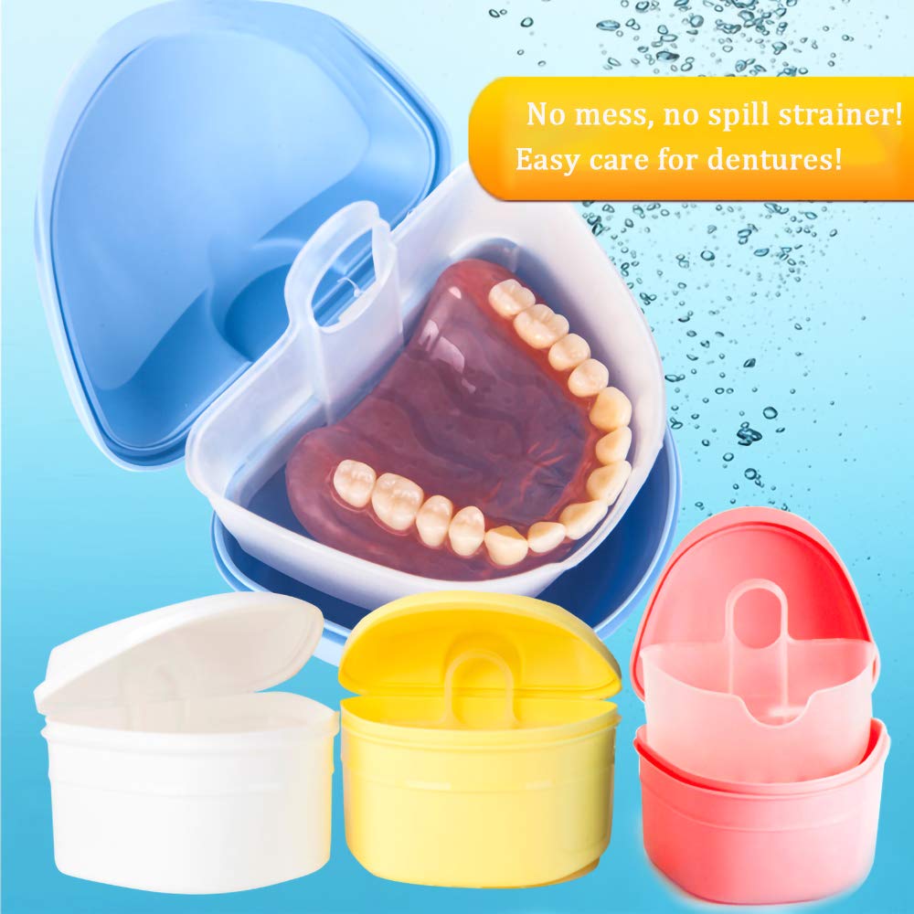Built-in strainer in each denture cup for mess-free cleaning