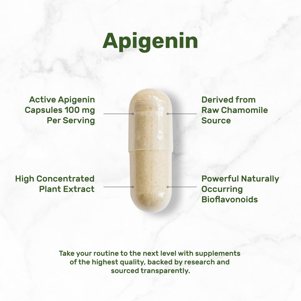 Third-party lab test badge on apigenin chamomile supplement label