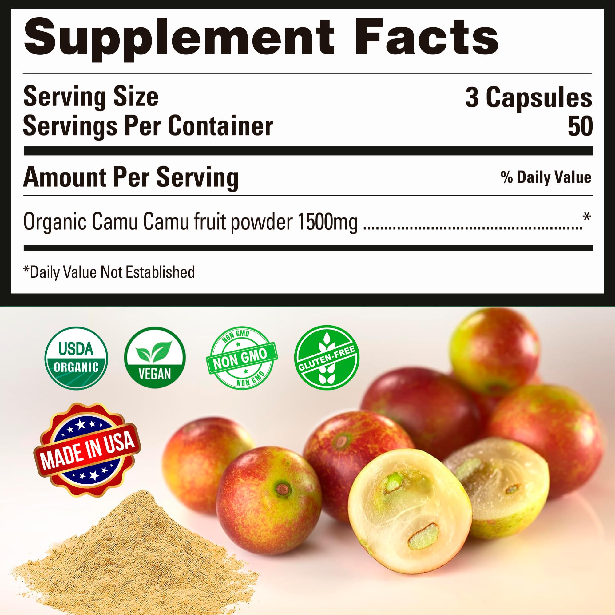 Third-party tested Camu Camu Vitamin C capsules