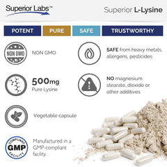 L-Lysine 500 mg third-party tested label