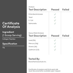 Third-party tested marine collagen product label