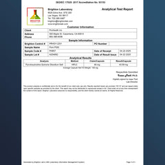 Third-party laboratory test results for ProHealth Pure PQQ