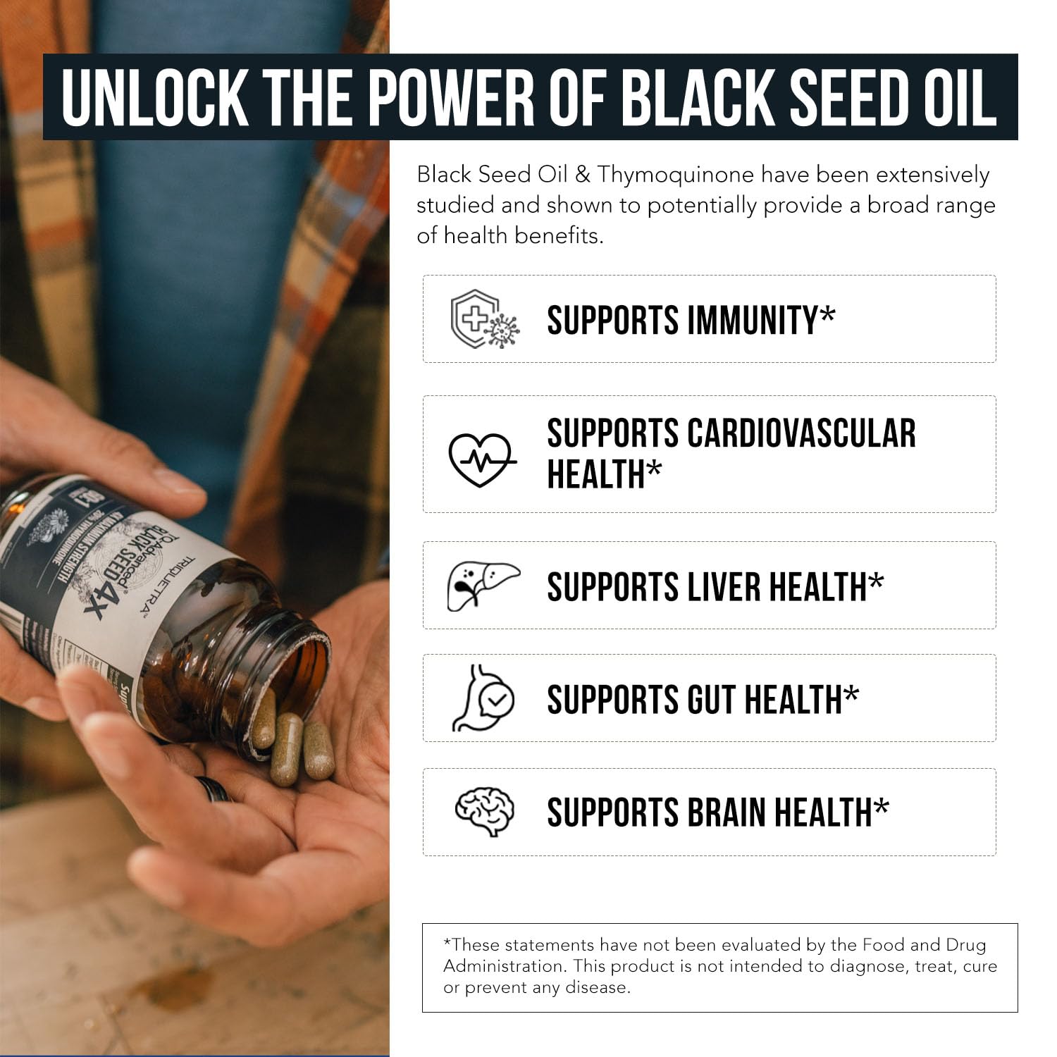 Icons indicating third-party testing and GMP manufacturing