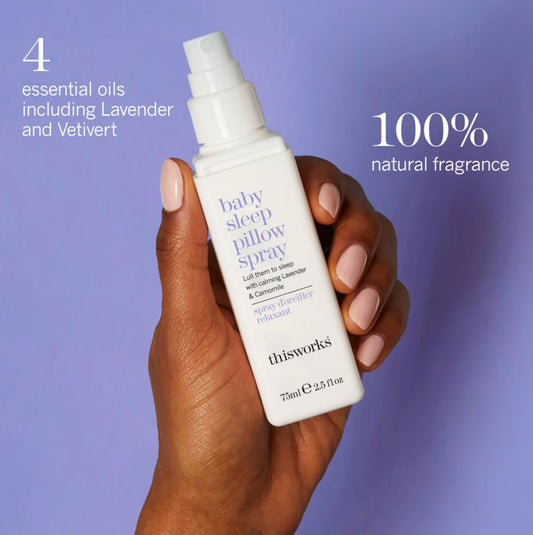 Thisworks Baby Sleep Pillow Spray bottle angled against white background