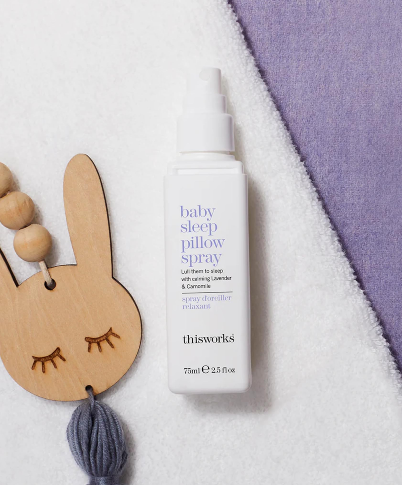 Close-up of spray nozzle and label on the Baby Sleep Pillow Spray