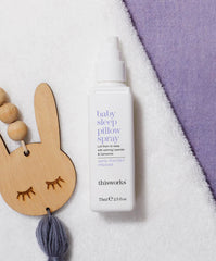 Close-up of spray nozzle and label on the Baby Sleep Pillow Spray